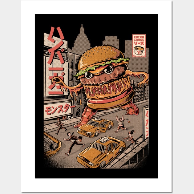 BurgerZilla - Black Wall Art by Ilustrata